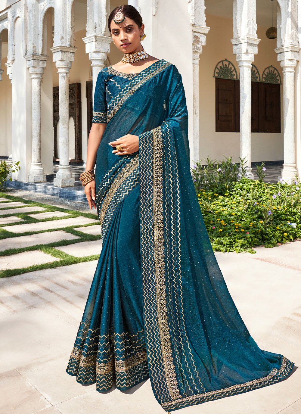 Classic Chiffon Blue Swarovski Saree