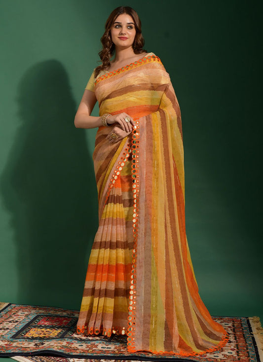 Traditional Saree Chiffon Orange Embroidered Saree