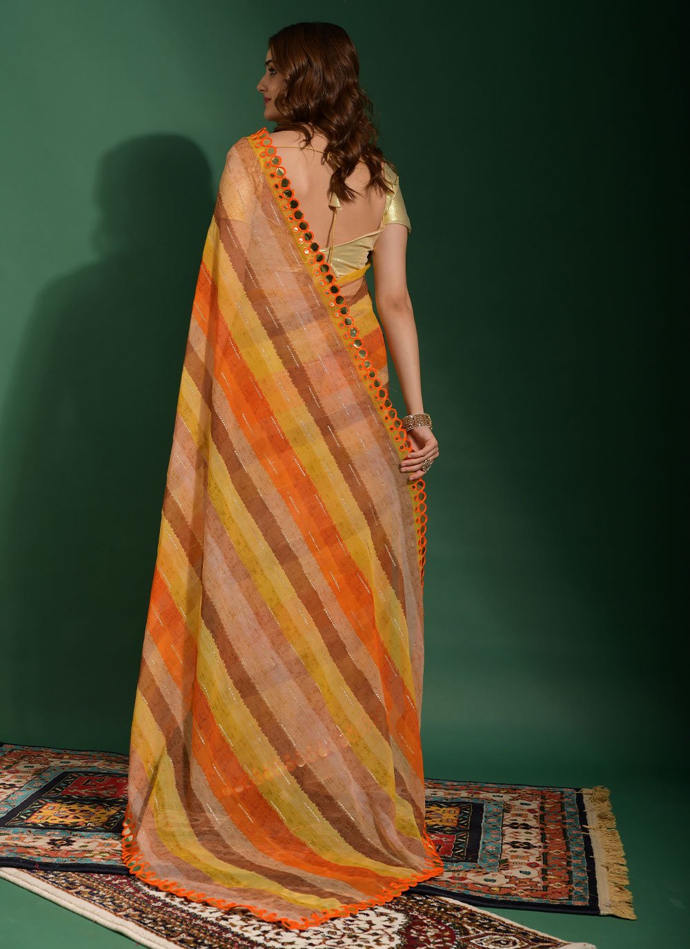 Traditional Saree Chiffon Orange Embroidered Saree
