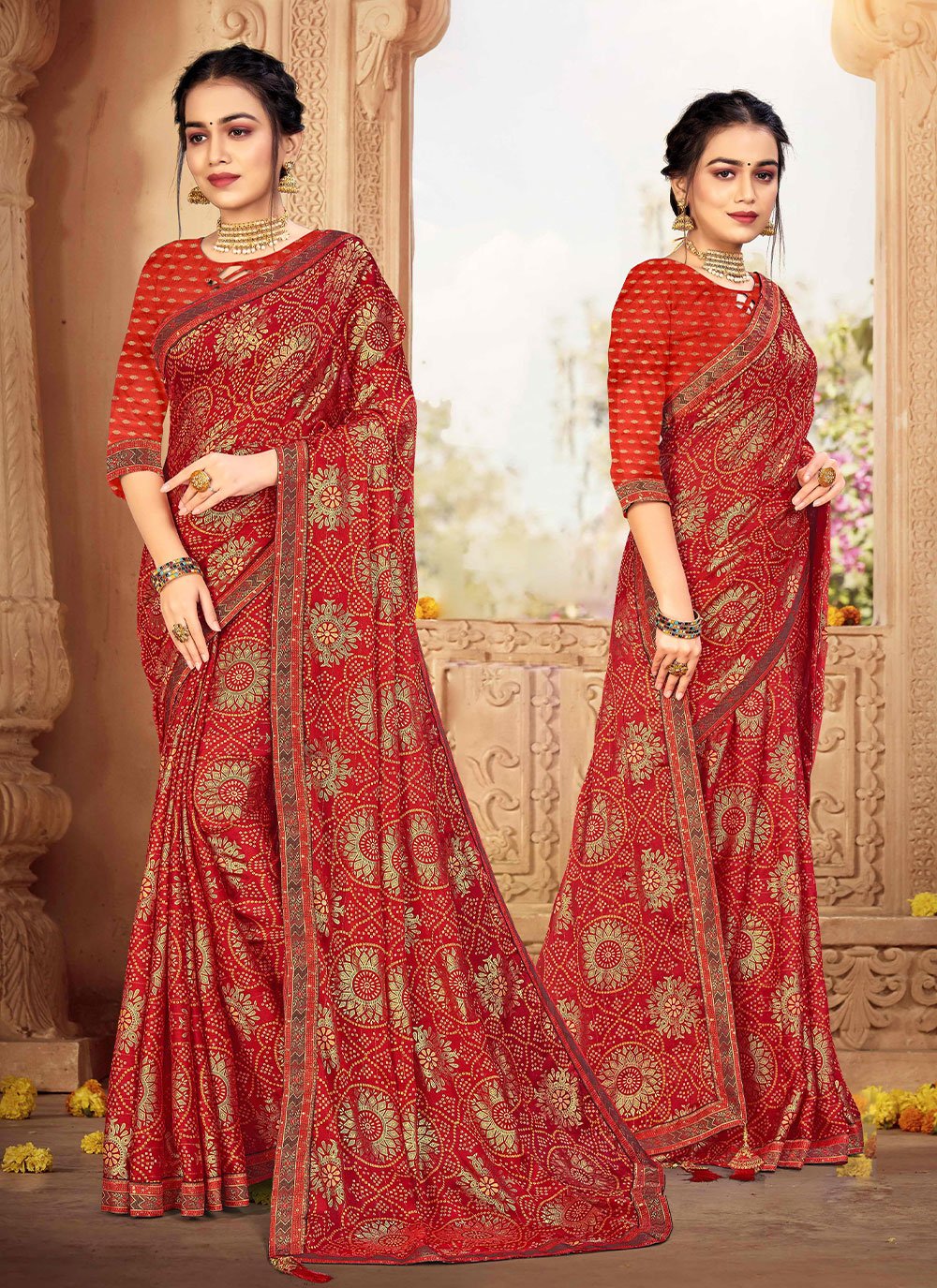 Traditional Saree Chiffon Red Weaving Saree