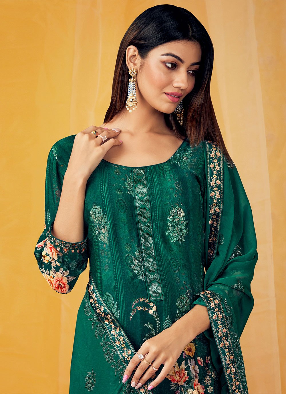 Salwar Suit Chiffon Green Embroidered Salwar Kameez