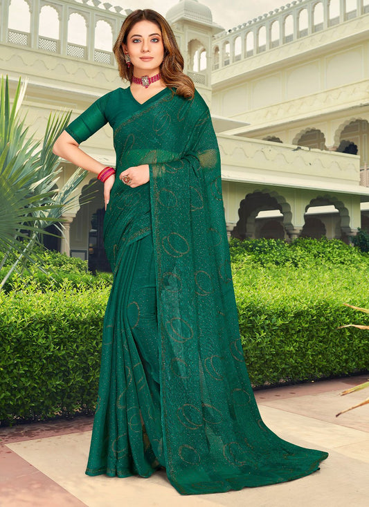 Trendy Saree Chiffon Turquoise Stone Saree