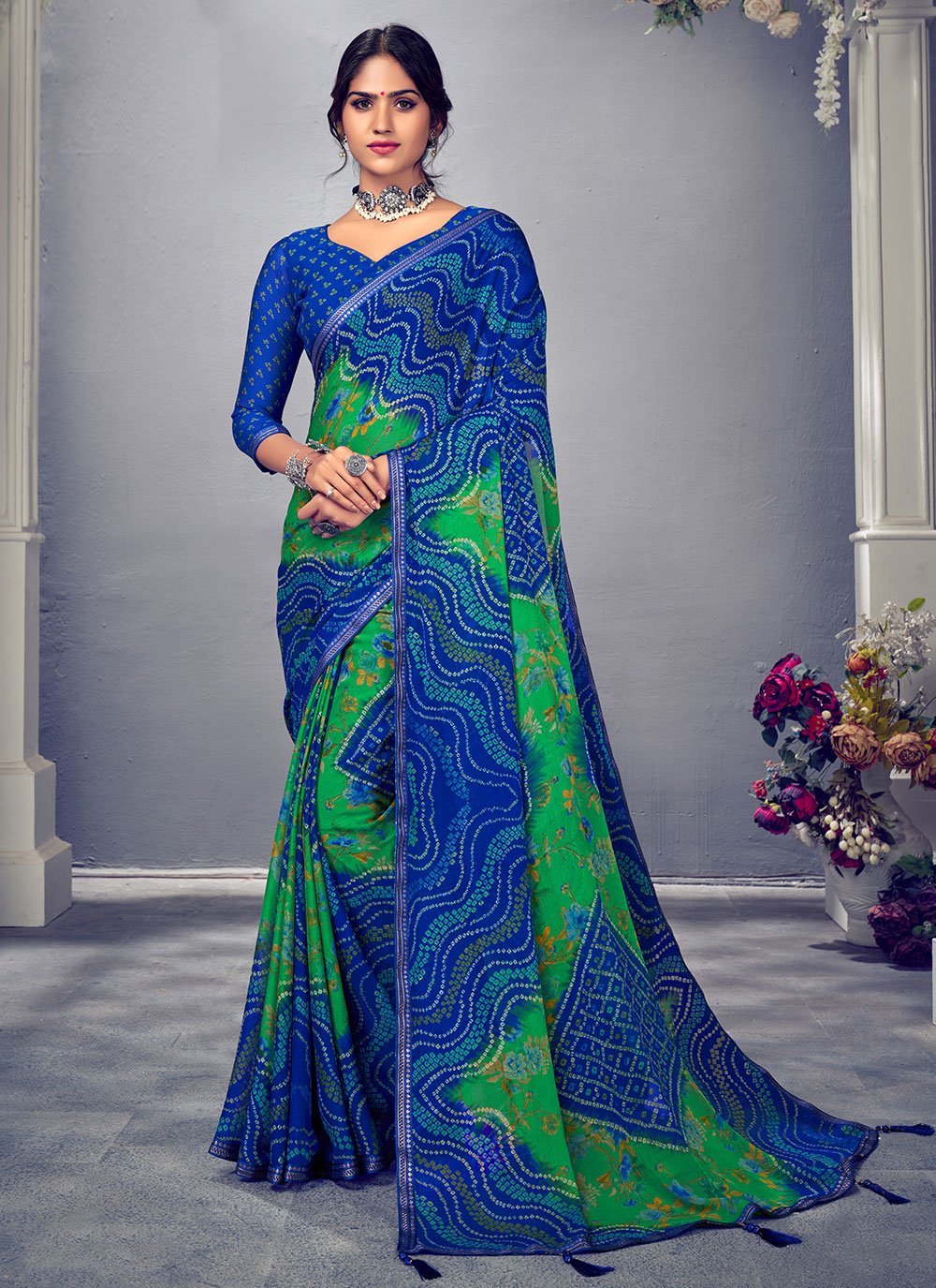 Trendy Saree Chiffon Multi Colour Bandhej Saree