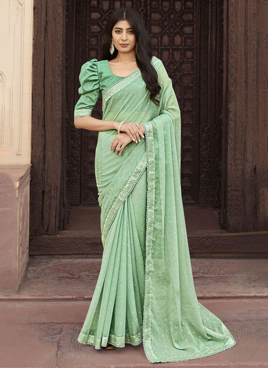 Trendy Saree Chiffon Green Embroidered Saree