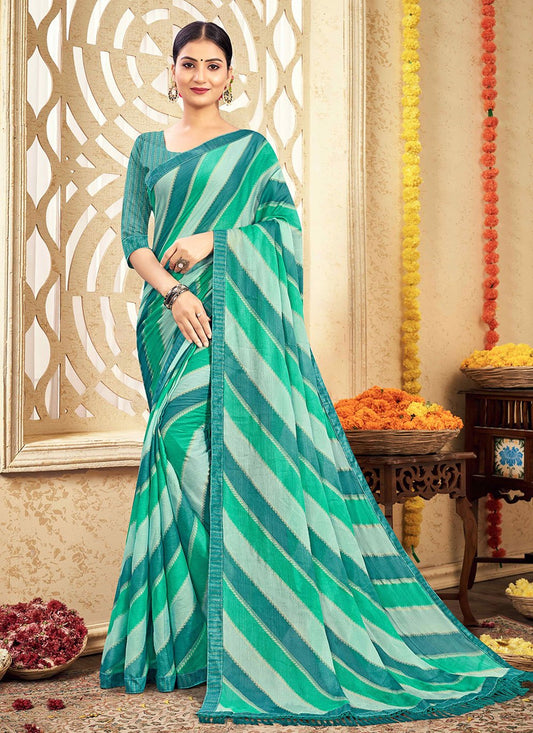 Casual Chiffon Turquoise Patch Border Saree