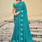 Contemporary Chiffon Turquoise Foil Print Saree