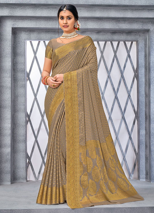 Contemporary Chiffon Viscose Grey Weaving Saree