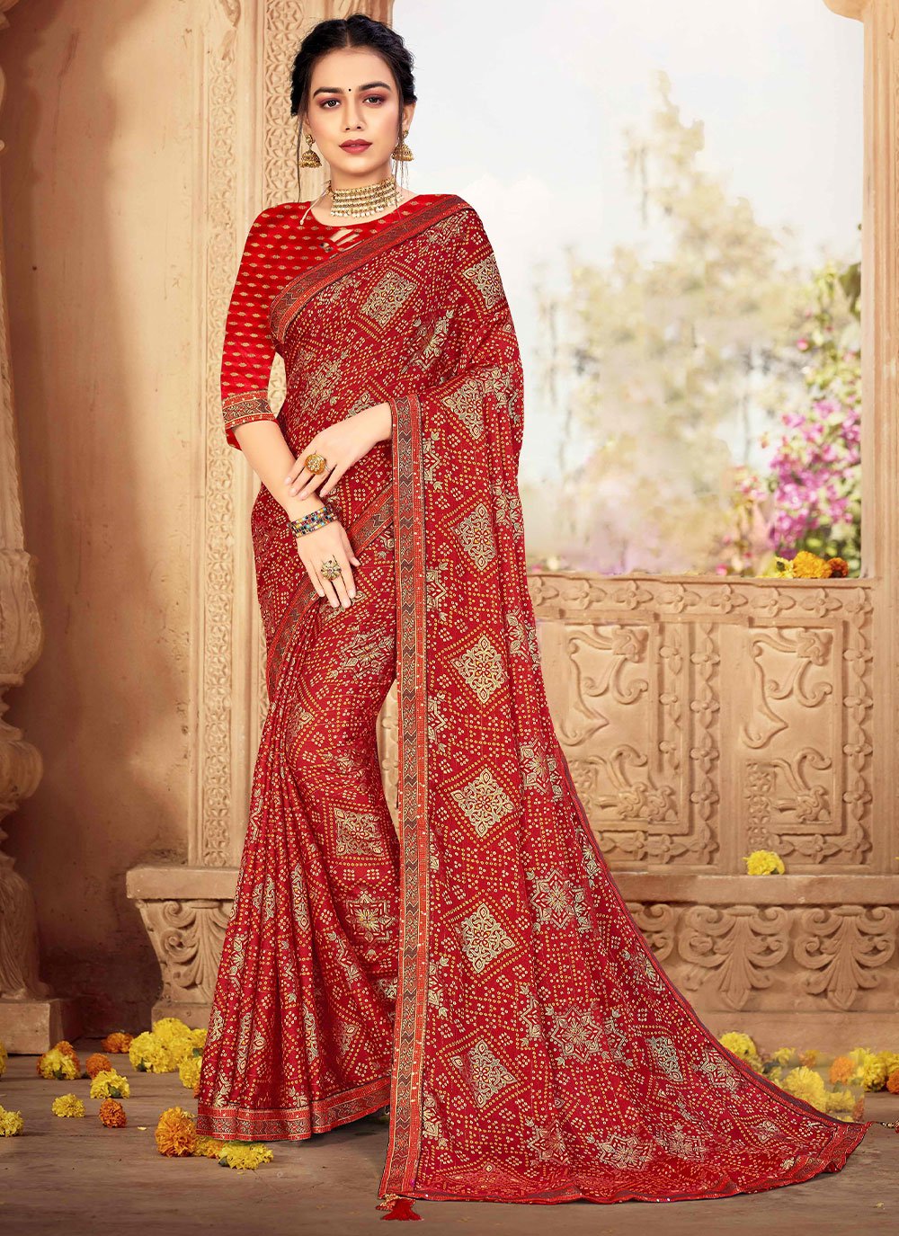 Trendy Saree Chiffon Maroon Weaving Saree