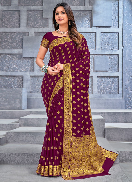 Trendy Saree Chiffon Viscose Purple Weaving Saree