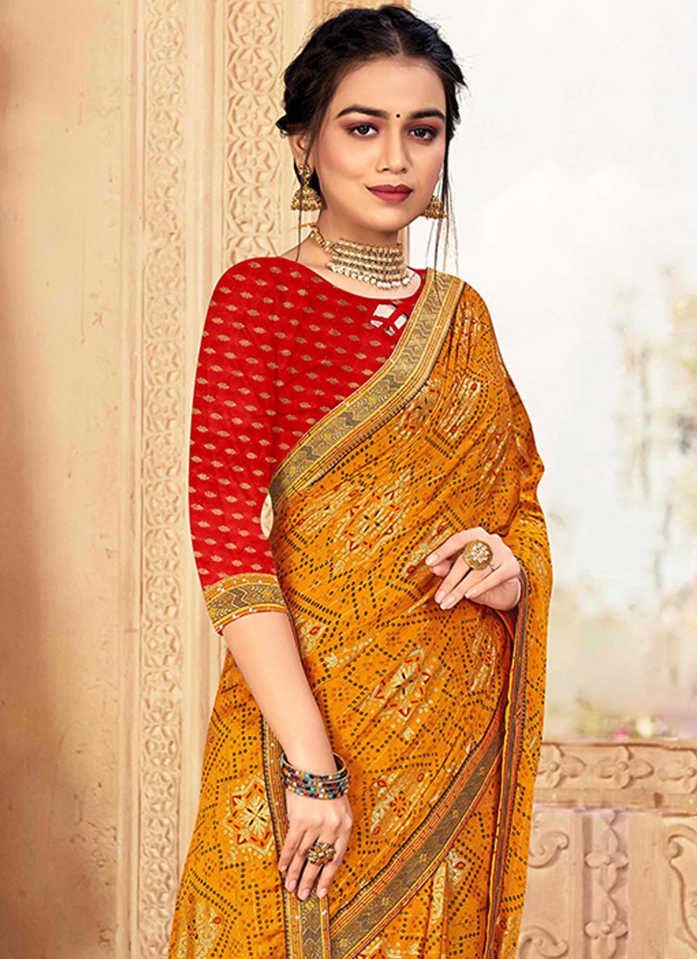 Classic Chiffon Yellow Weaving Saree