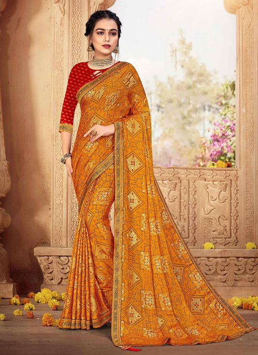 Classic Chiffon Yellow Weaving Saree