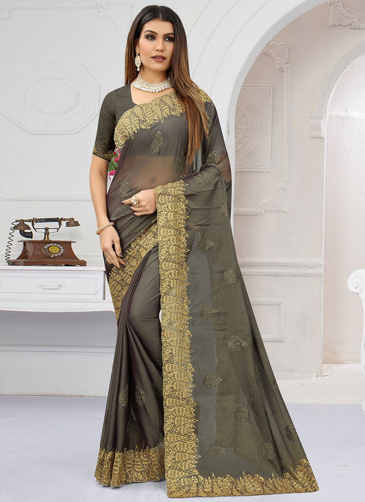 Classic Chiffon Grey Embroidered Saree