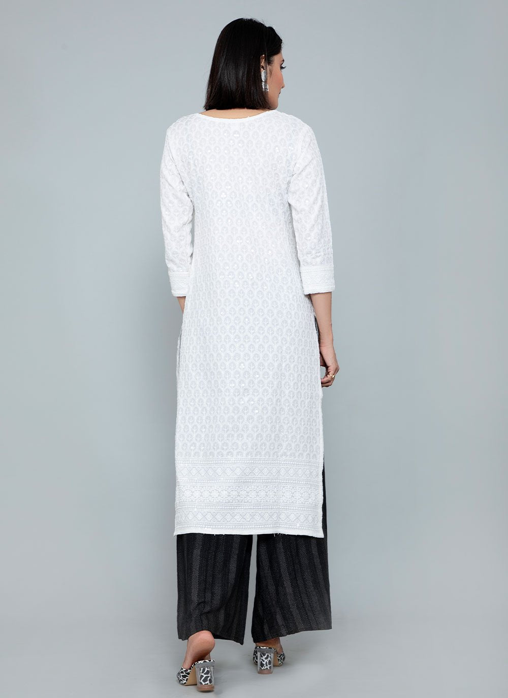 Designer Kurti Rayon White Chikankari Work Kurtis