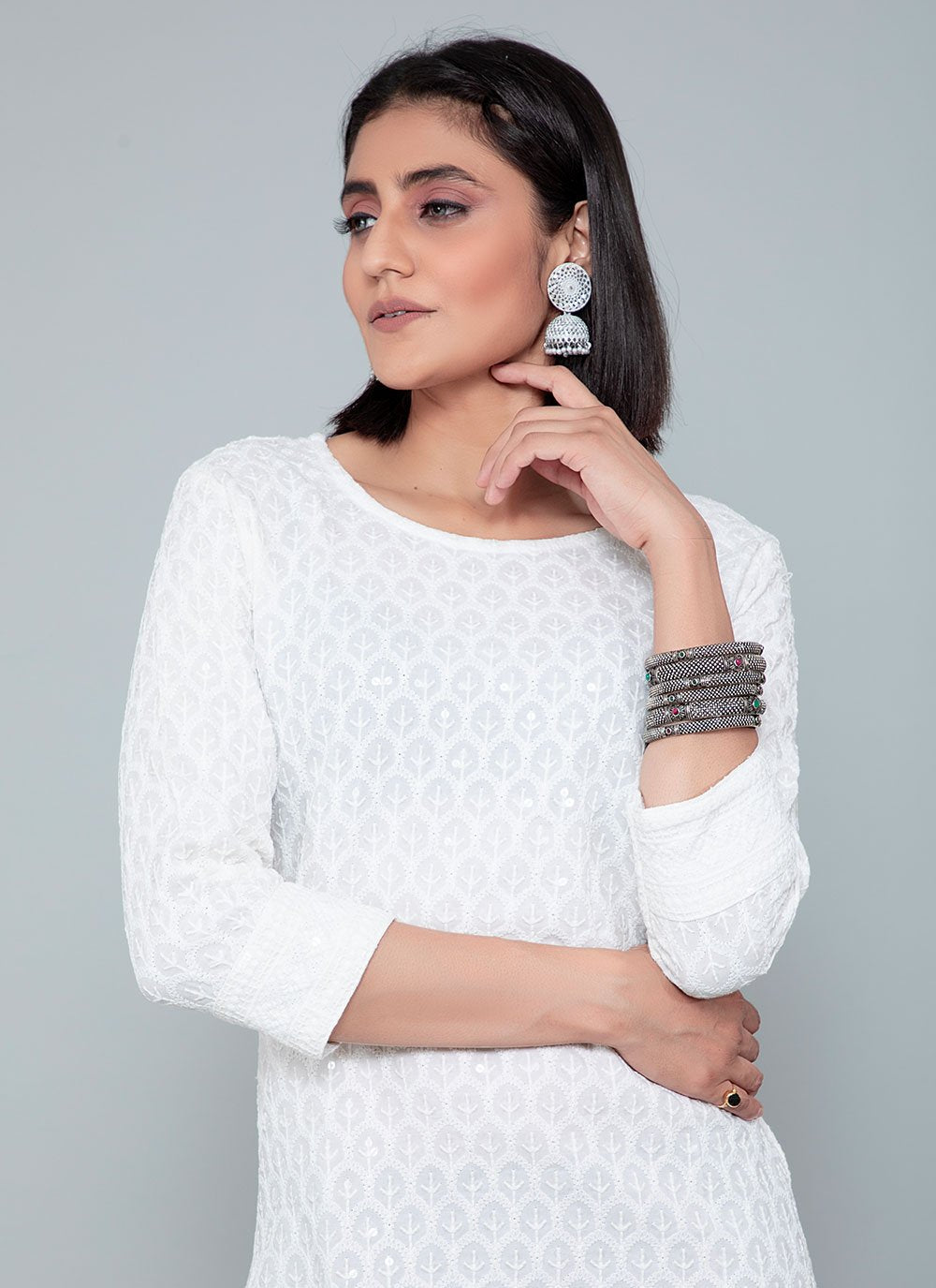 Designer Kurti Rayon White Chikankari Work Kurtis