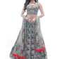 A Line Lehenga Chinon Grey Print Lehenga Choli