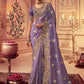 Classic Chinon Georgette Lavender Embroidered Saree