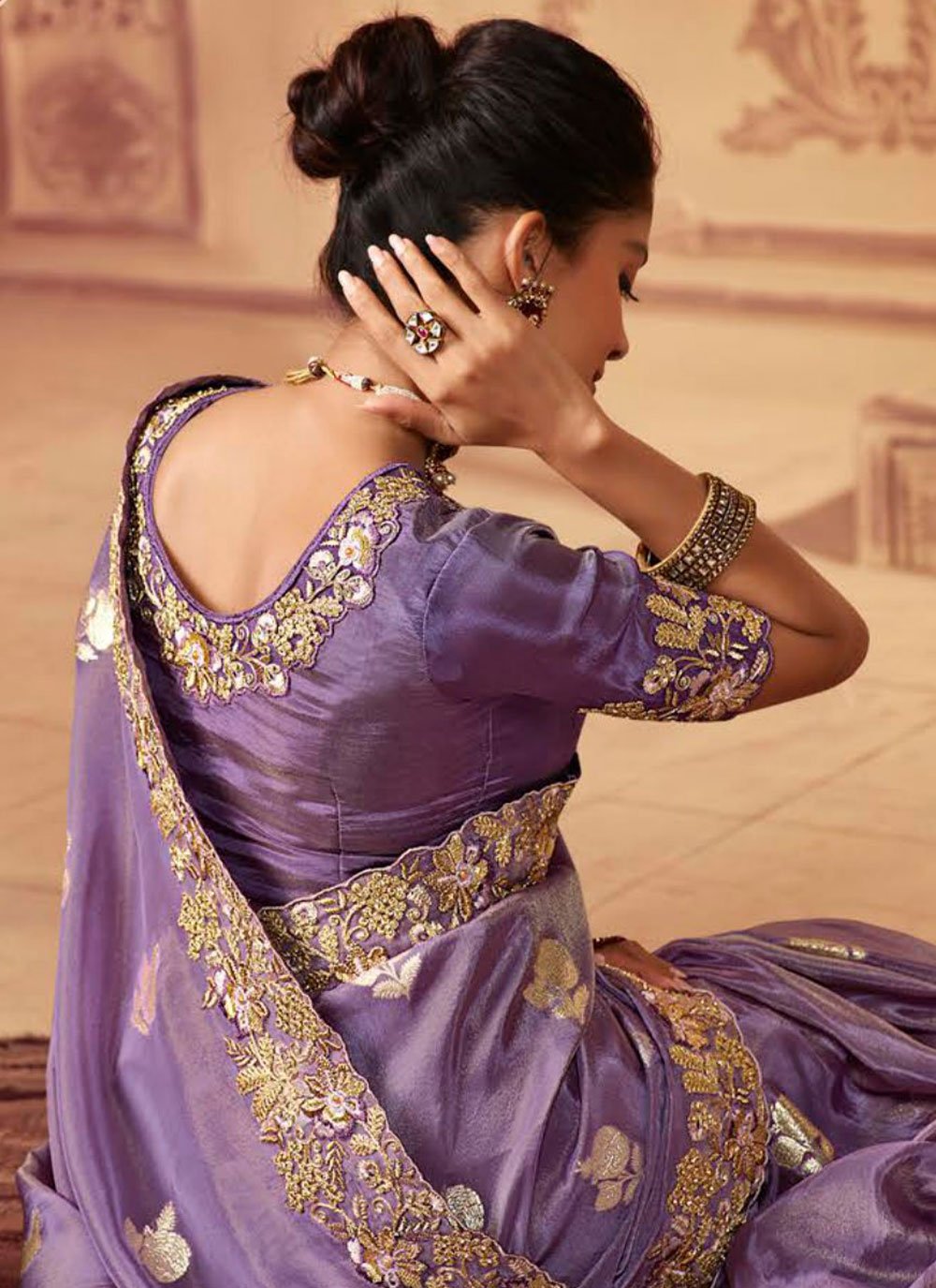 Classic Chinon Georgette Lavender Embroidered Saree