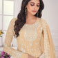 Floor Lenght Salwar Suit Chiffon Chinon Cream Embroidered Salwar Kameez