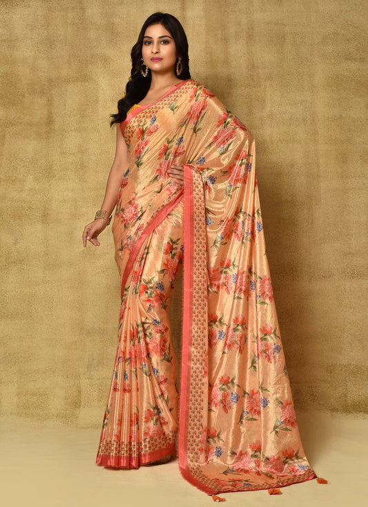 Designer Chinon Yellow Digital Print Saree