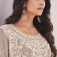 Straight Salwar Suit Chiffon Chinon Beige Embroidered Salwar Kameez