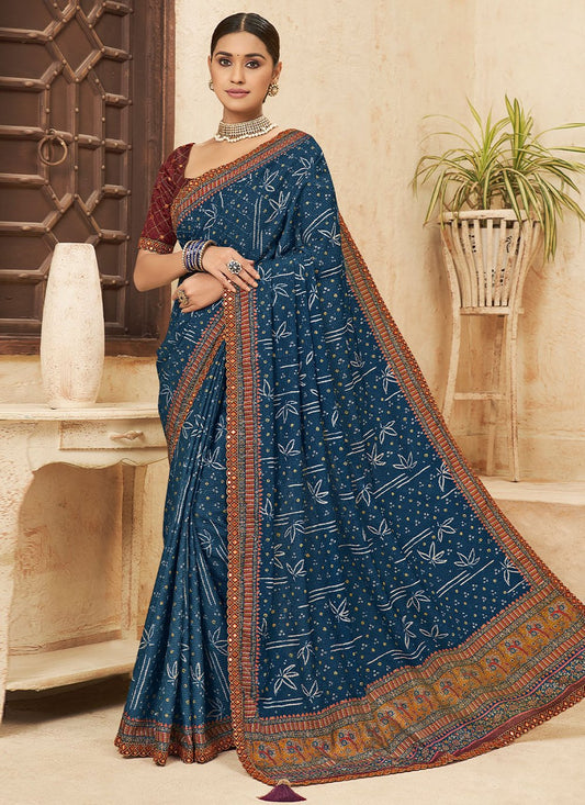 Trendy Saree Chinon Blue Bandhej Saree