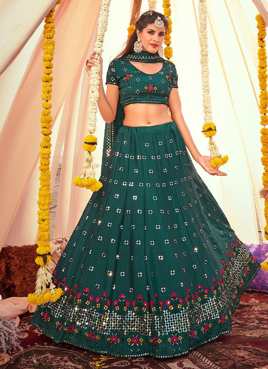 Lehenga Choli Chinon Green Embroidered Lehenga Choli