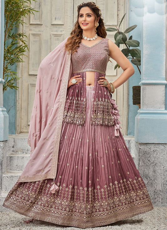 Lehenga Choli Chinon Mauve Embroidered Lehenga Choli