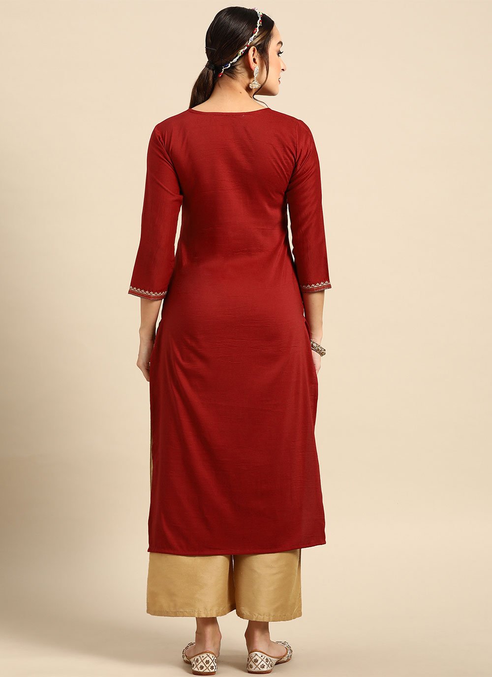 Casual Kurti Chinon Maroon Embroidered Kurtis