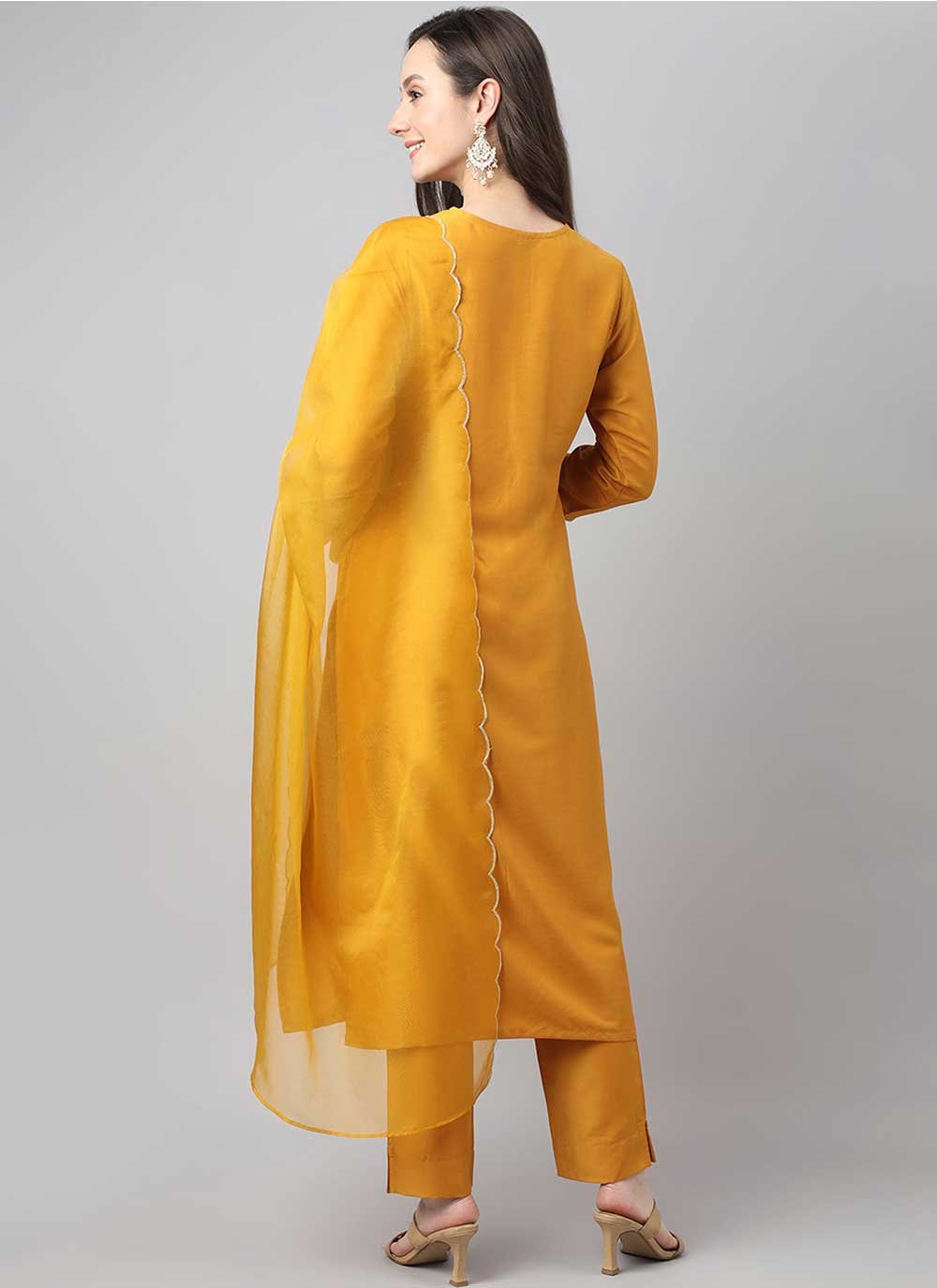 Salwar Suit Chinon Mustard Embroidered Salwar Kameez