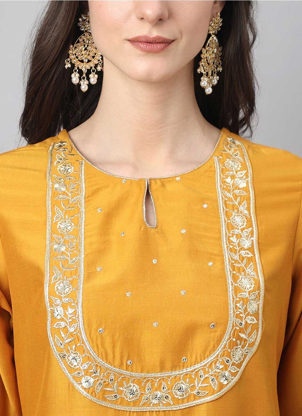 Salwar Suit Chinon Mustard Embroidered Salwar Kameez