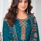 Salwar Suit Chinon Teal Embroidered Salwar Kameez