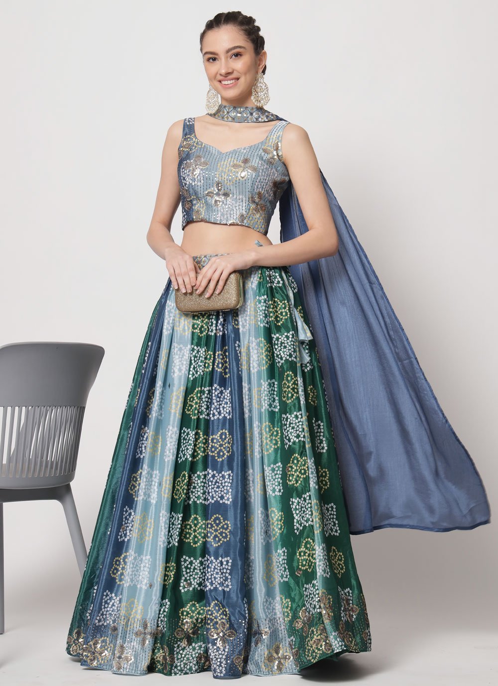 Lehenga Choli Chinon Silk Multi Colour Embroidered Lehenga Choli