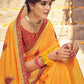Classic Chinon Yellow Embroidered Saree