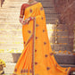 Classic Chinon Yellow Embroidered Saree