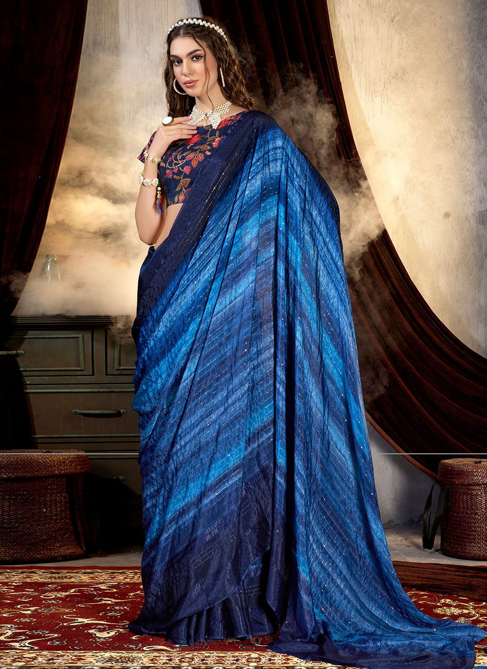 Classic Chinon Blue Print Saree