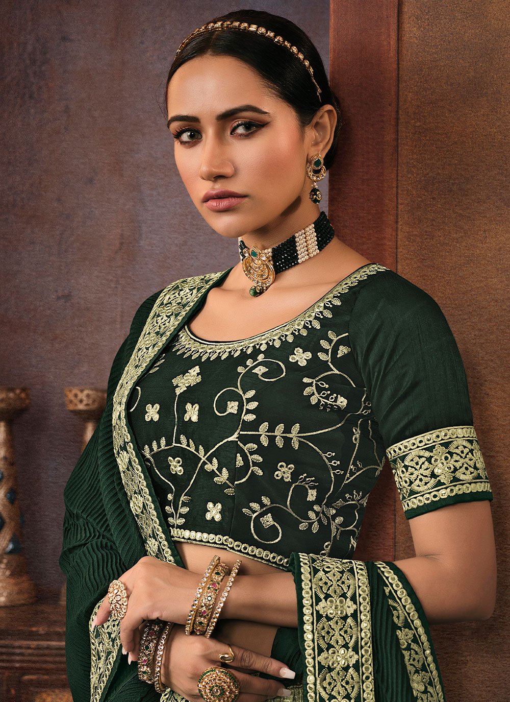 Lehenga Choli Chinon Green Embroidered Lehenga Choli