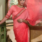 Contemporary Chinon Crush Peach Embroidered Saree