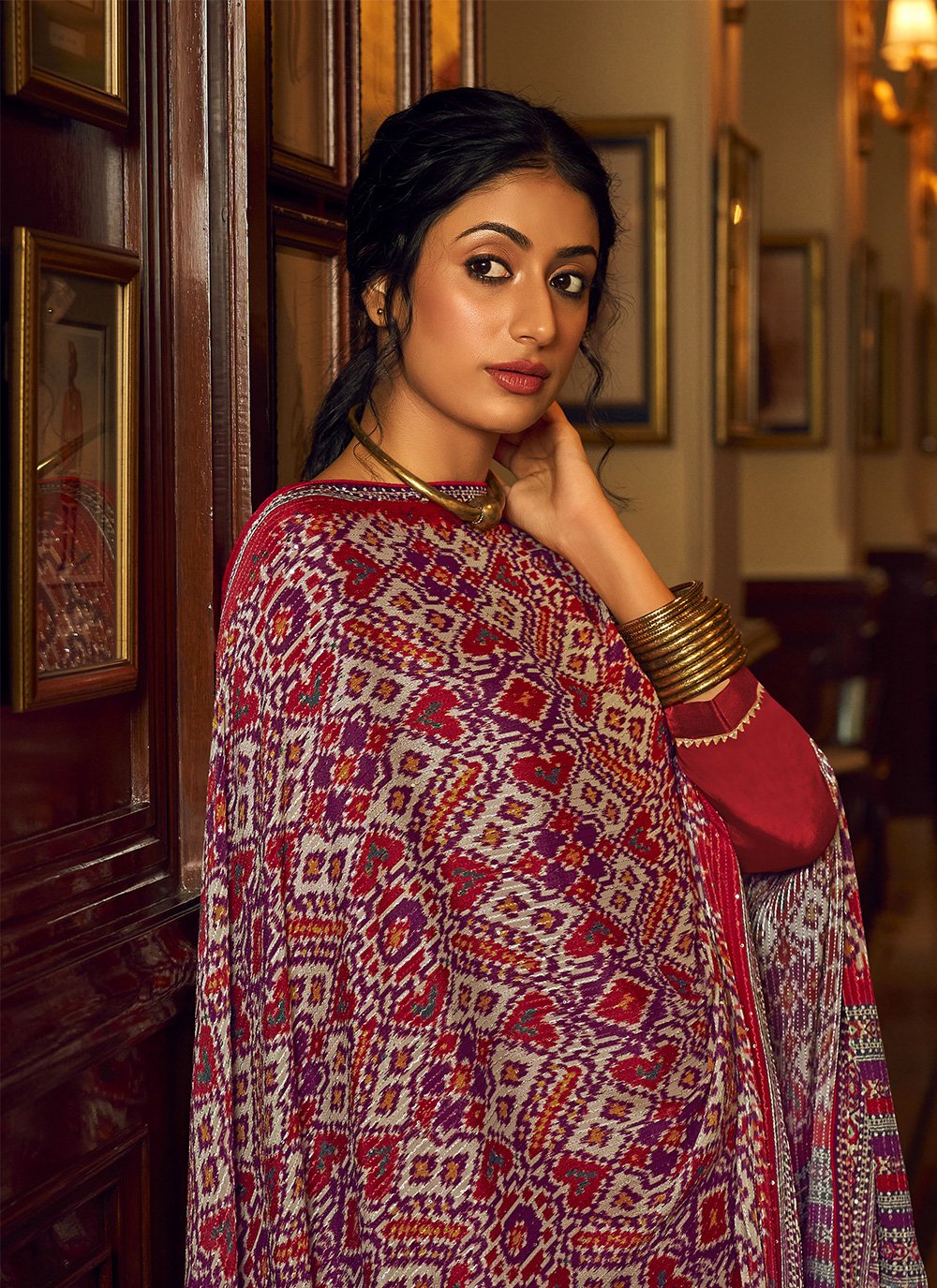 Salwar Suit Chinon Maroon Embroidered Salwar Kameez