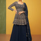 Palazzo Salwar Suit Chinon Blue Embroidered Salwar Kameez