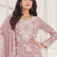 Pant Style Suit Chiffon Chinon Lavender Embroidered Salwar Kameez