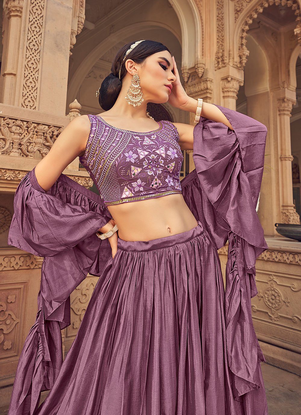 Lehenga Choli Chinon Purple Plain Lehenga Choli