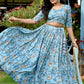 Lehenga Choli Chinon Aqua Blue Print Lehenga Choli