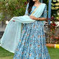 Lehenga Choli Chinon Aqua Blue Print Lehenga Choli