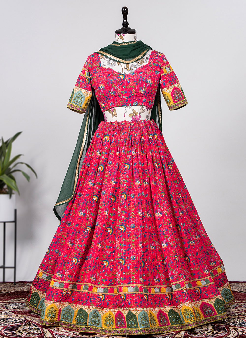 A Line Lehenga Chinon Pink Print Lehenga Choli