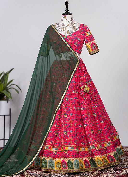 A Line Lehenga Chinon Pink Print Lehenga Choli