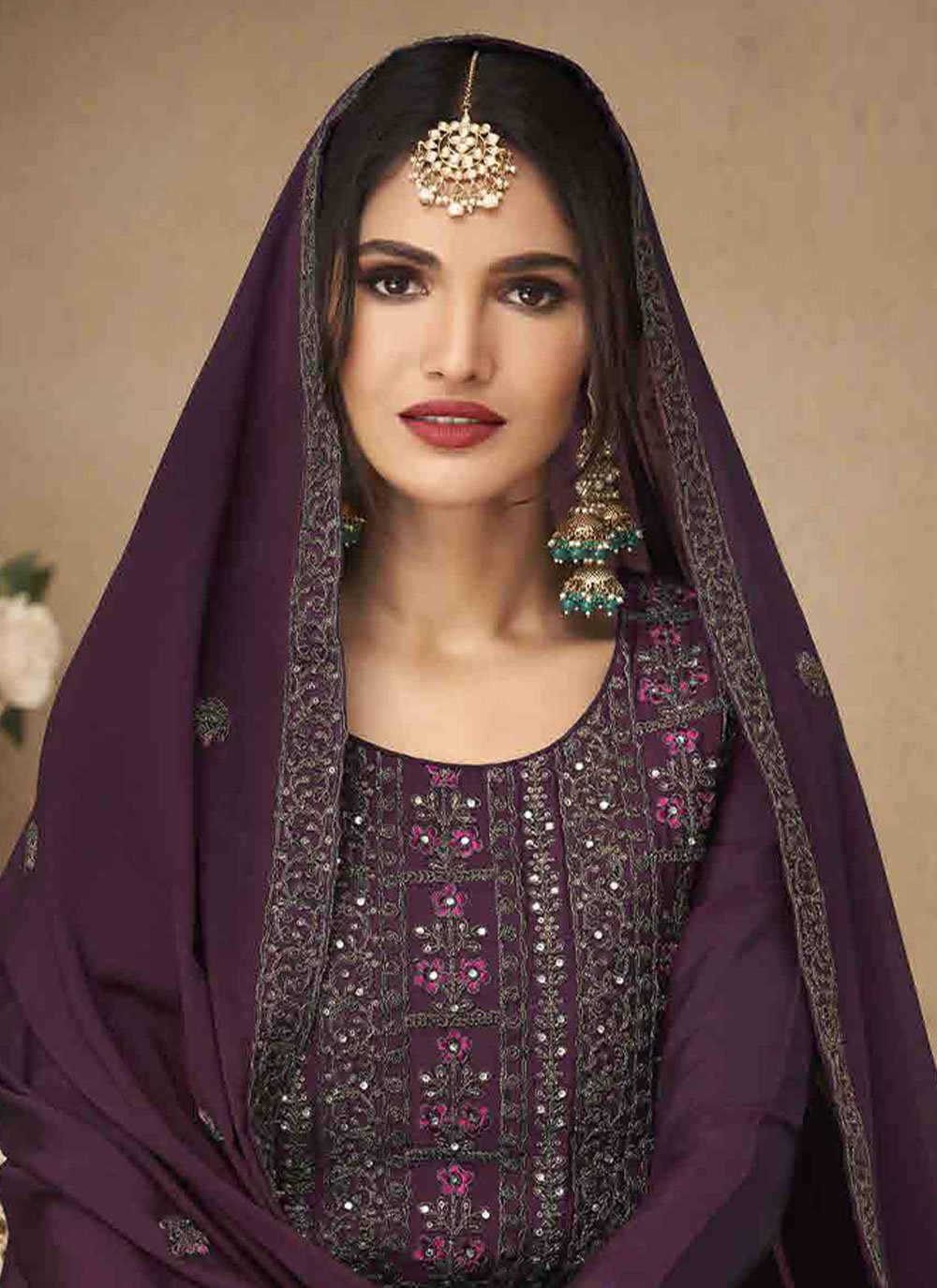 Salwar Suit Chinon Purple Embroidered Salwar Kameez