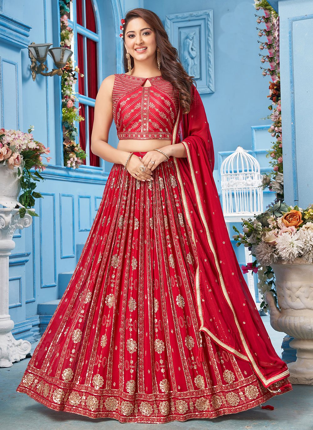 Readymade Lehenga Choli Chinon Rani Embroidered Lehenga Choli