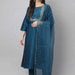 Salwar Suit Chinon Teal Embroidered Salwar Kameez