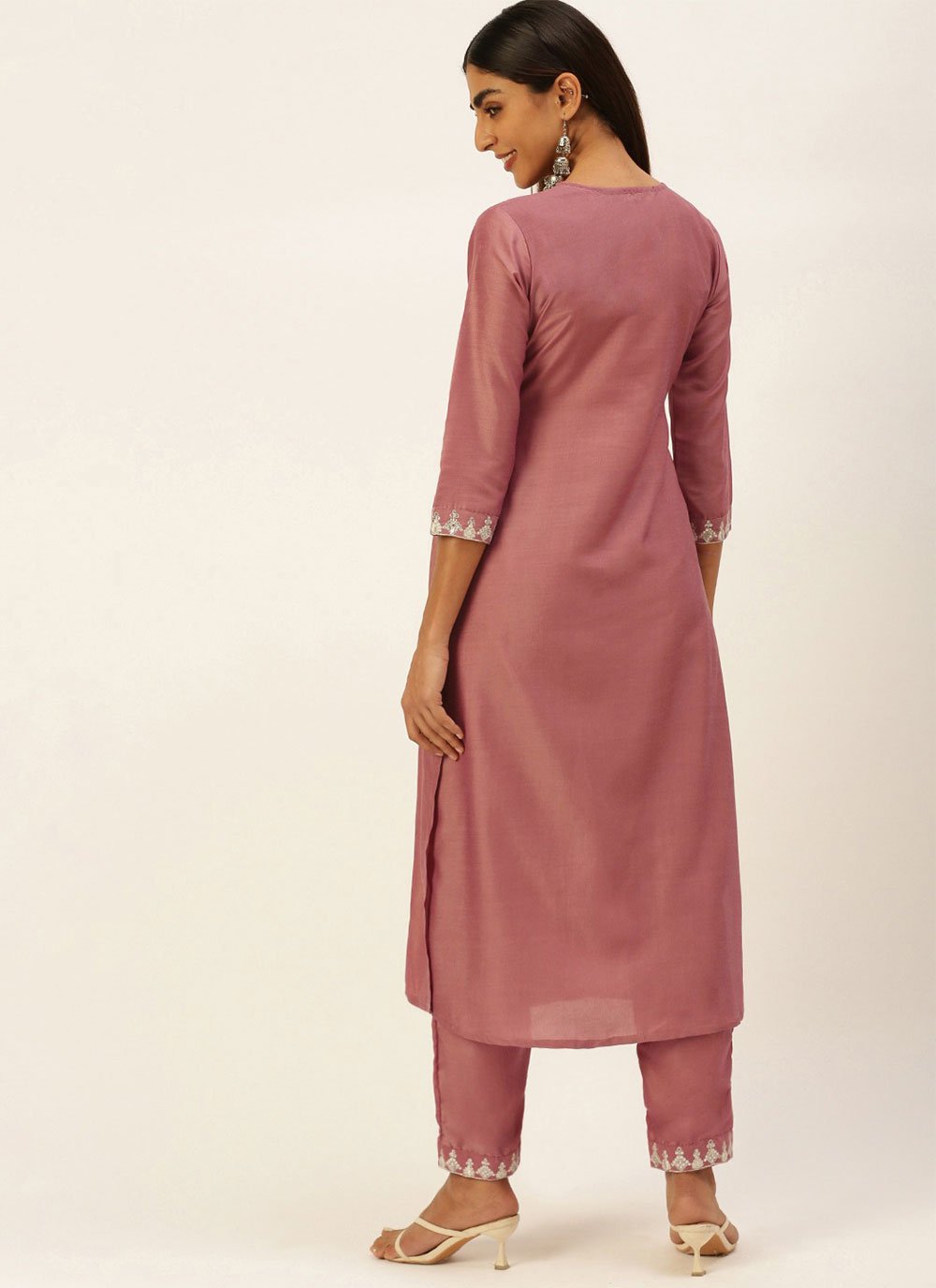 Party Wear Kurti Chinon Mauve Embroidered Kurtis