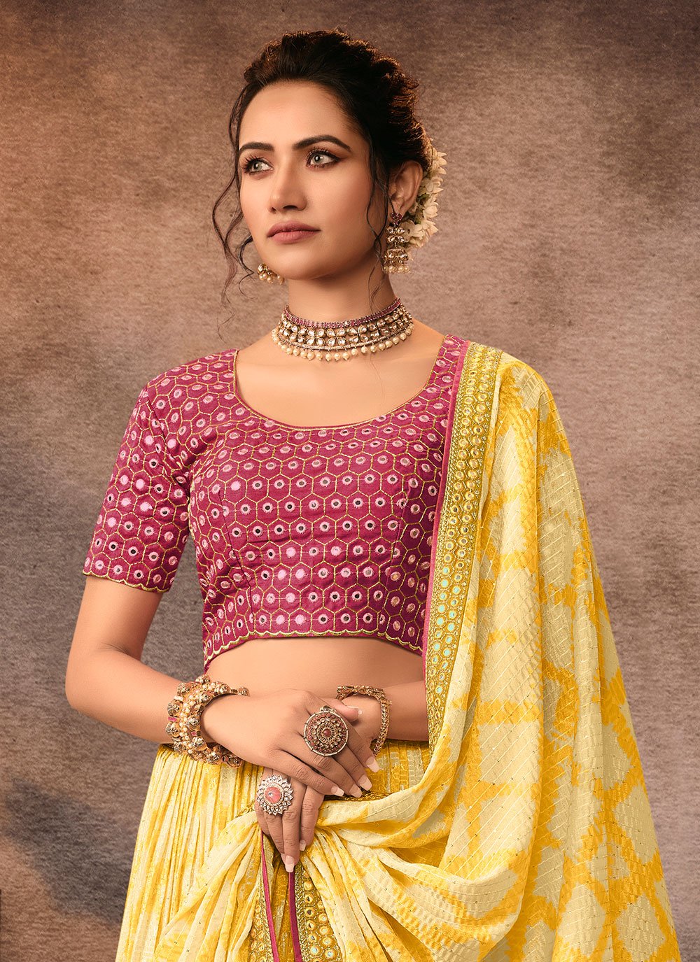 Lehenga Choli Chinon Yellow Embroidered Lehenga Choli